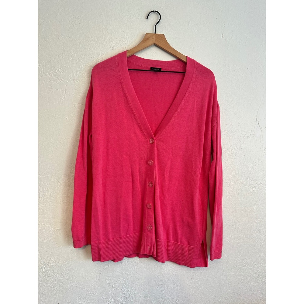 Talbots Womens Hot Pink Cotton Rayon V-Neck Button Front Cardigan Sweater Size M